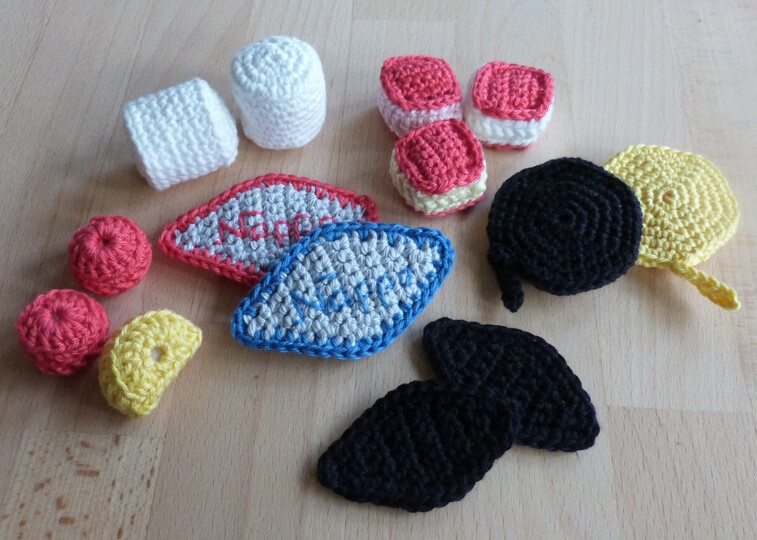 Häkelanleitung für Süßigkeiten-Klassiker: Hamburger Speck, Marshmallow uvm.