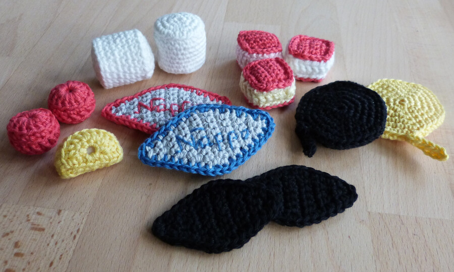 Häkelanleitung für Süßigkeiten-Klassiker: Hamburger Speck, Marshmallow uvm.