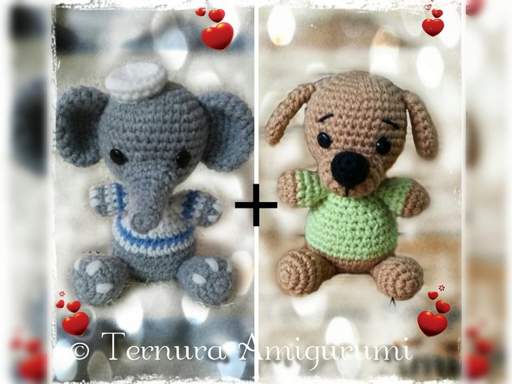 Crochet pattern Thoby, the puppy + Elly, the elephant PDF english- deutsch- dutch ternura amigurumi