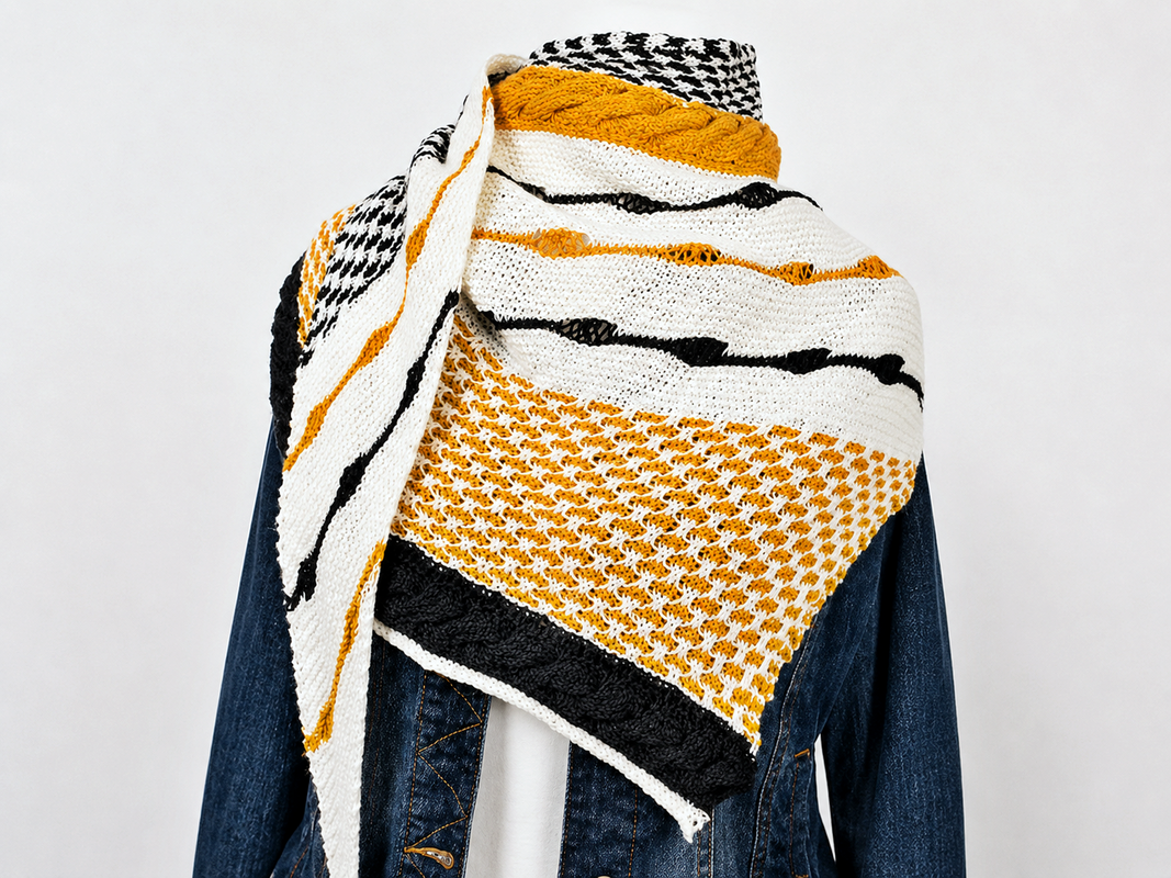Knitting Pattern PDF Shawl with Cables, Slip Stitch Pattern and Short Rows