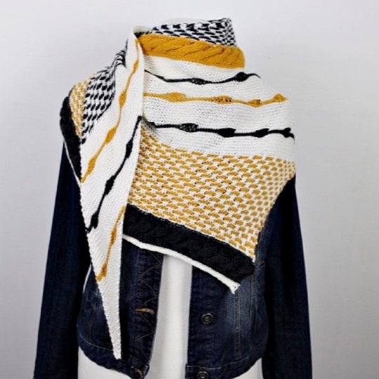 Knitting Pattern PDF Shawl with Cables, Slip Stitch Pattern and Short Rows