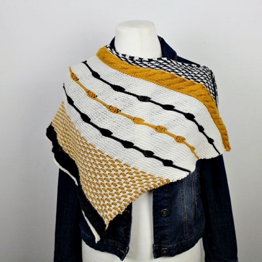 Knitting Pattern PDF Shawl with Cables, Slip Stitch Pattern and Short Rows
