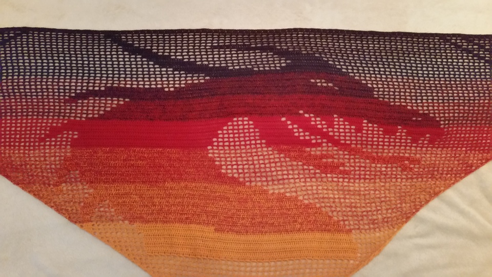 Motivtuch, Drachenkopf, Dreieckstuch, Häkelanleitung