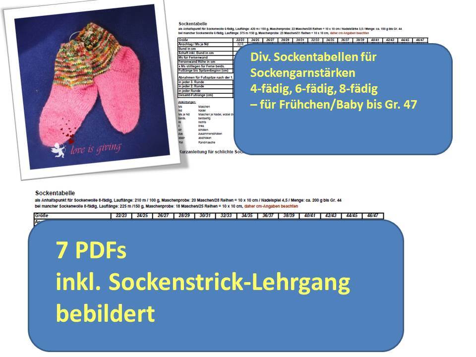 Sockentabellen-Sammlung alle Stärken inkl Sockenstrick-Lehrgang - Bild 2