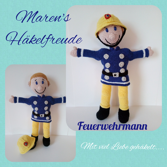 Feuerwehrmann - Feuerwehrpuppe - Häkelpuppe