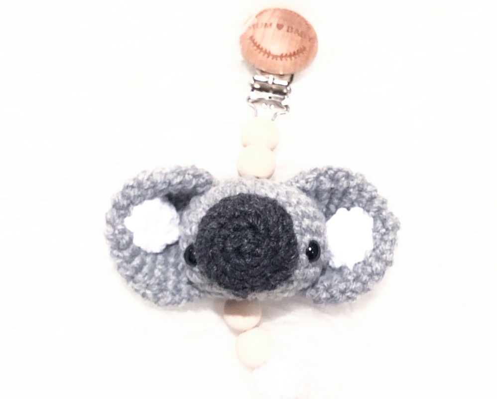 Häkelanleitung kleiner Koalakopf für Schnullerkette / Kinderwagenkette