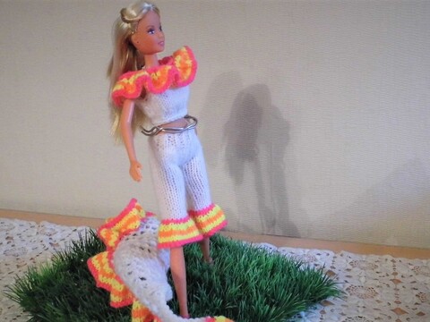 Strickanleitung Caprihose,Top und Tuch für Modepuppen 29cm
