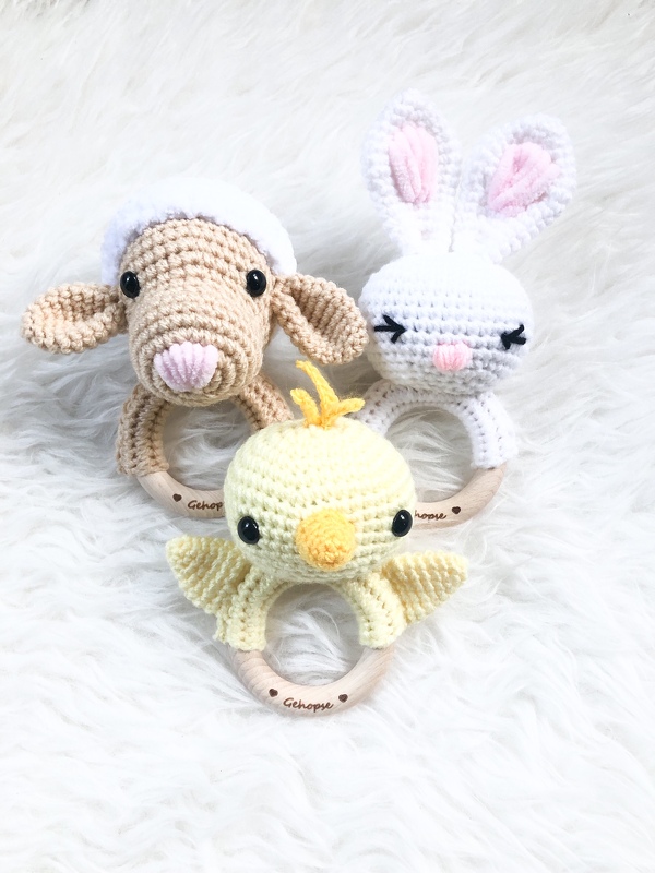 Häkelanleitung Babyrassel Sparset Hase Küken Schäfchen