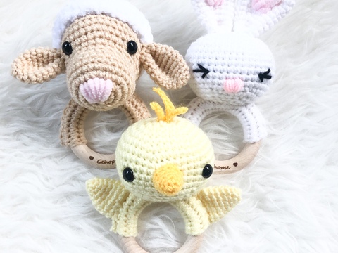 Häkelanleitung Babyrassel Sparset Hase Küken Schäfchen