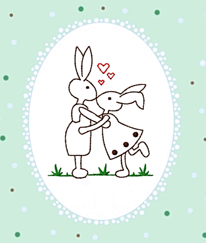 Stickdatei "Osterhasen Redwork“ Rahmen 10 cm x 10 cm