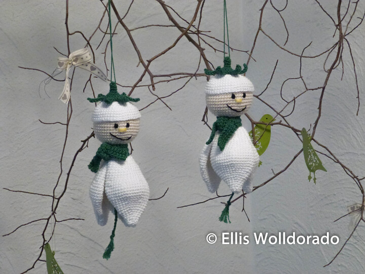 Schneeglöckchen-Wichtel, süsse Deko-Hänger, Häkelanleitung
