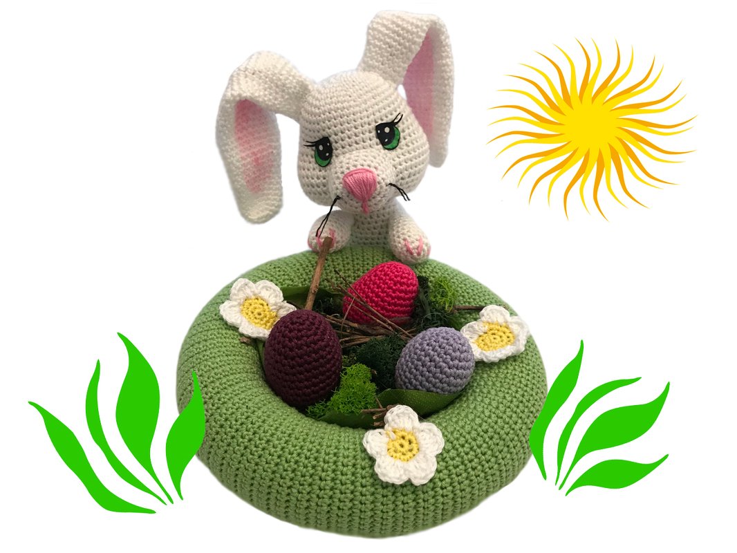 "Neugieriges Osterhäschen" mit Osterkörbchen &amp; Bonusanleitung