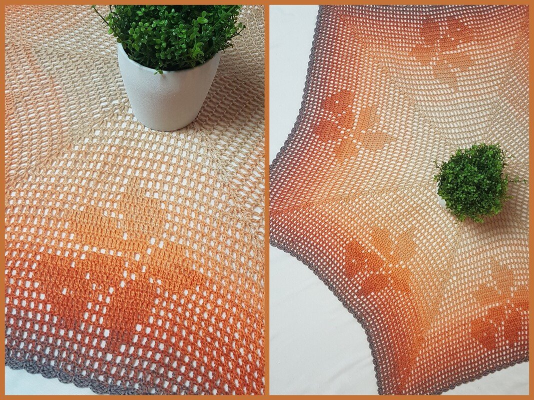 Häkelanleitung Tischdecke "Narzisse", mit Blumenmuster, 6- eckig,