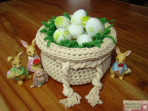 Osterkörbchen, doppellagig, optional mit Gras-Fransen, Makramee-Garn