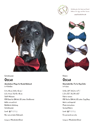 OSCAR Bow Tie for Dog Collar in 4 sizes. Sewing Pattern