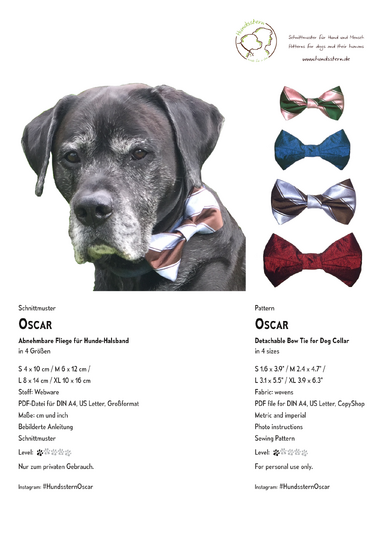 OSCAR Bow Tie for Dog Collar in 4 sizes. Sewing Pattern