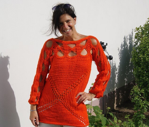 Häkelpulli / Häkelshirt FIRE (leicht an alle Größen azupassen)