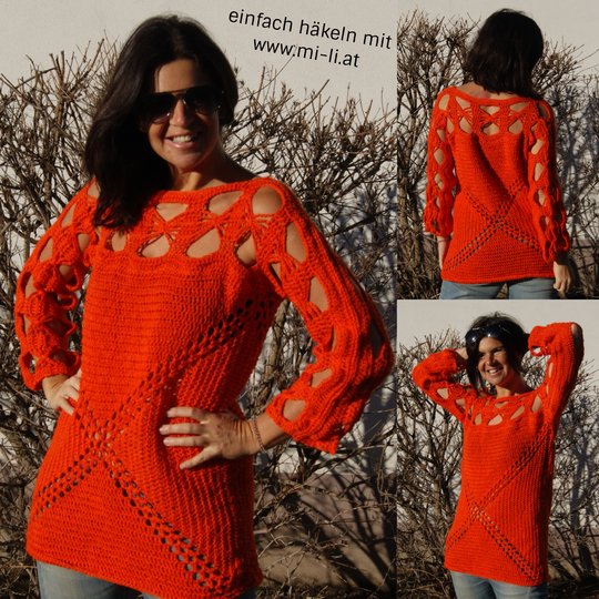 Häkelpulli / Häkelshirt FIRE (leicht an alle Größen azupassen)