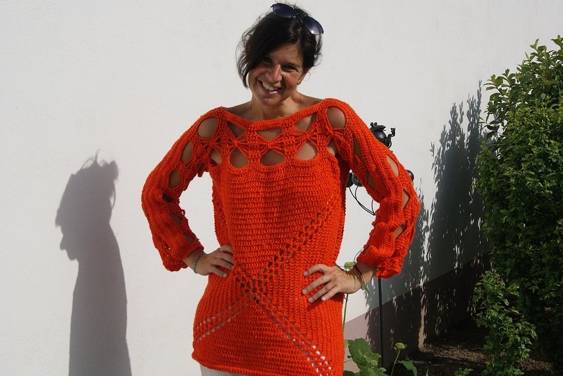 Häkelpulli / Häkelshirt FIRE (leicht an alle Größen azupassen)