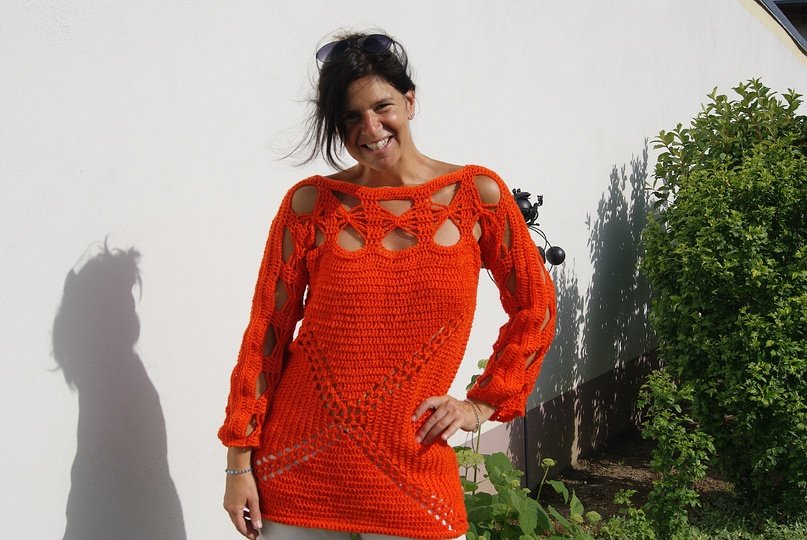 Häkelpulli / Häkelshirt FIRE (leicht an alle Größen azupassen)