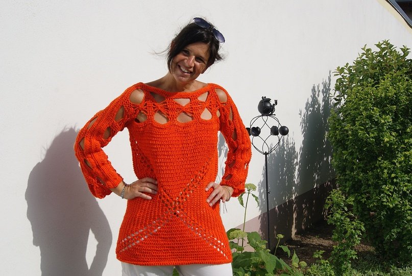 Häkelpulli / Häkelshirt FIRE (leicht an alle Größen azupassen)