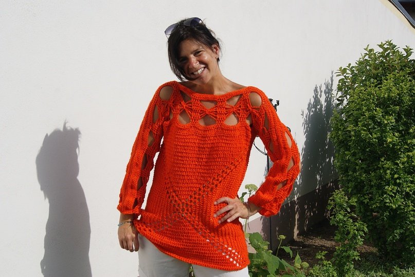 Häkelpulli / Häkelshirt FIRE (leicht an alle Größen azupassen)