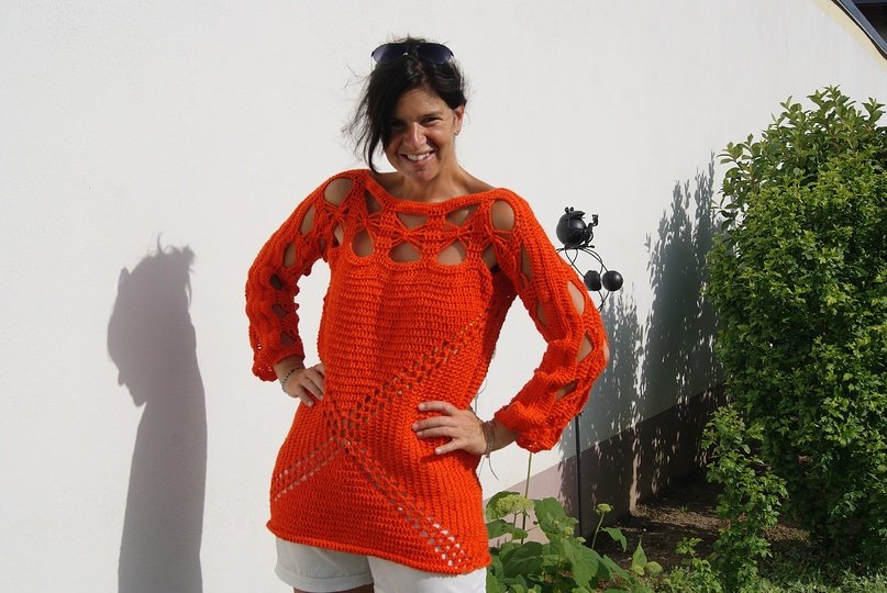 Häkelpulli / Häkelshirt FIRE (leicht an alle Größen azupassen)