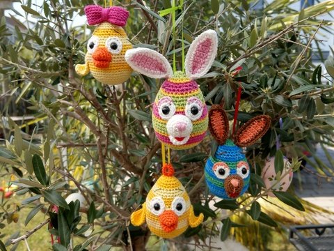 Häkelanleitung lustige Ostereier Osteranhänger Hase und Küken
