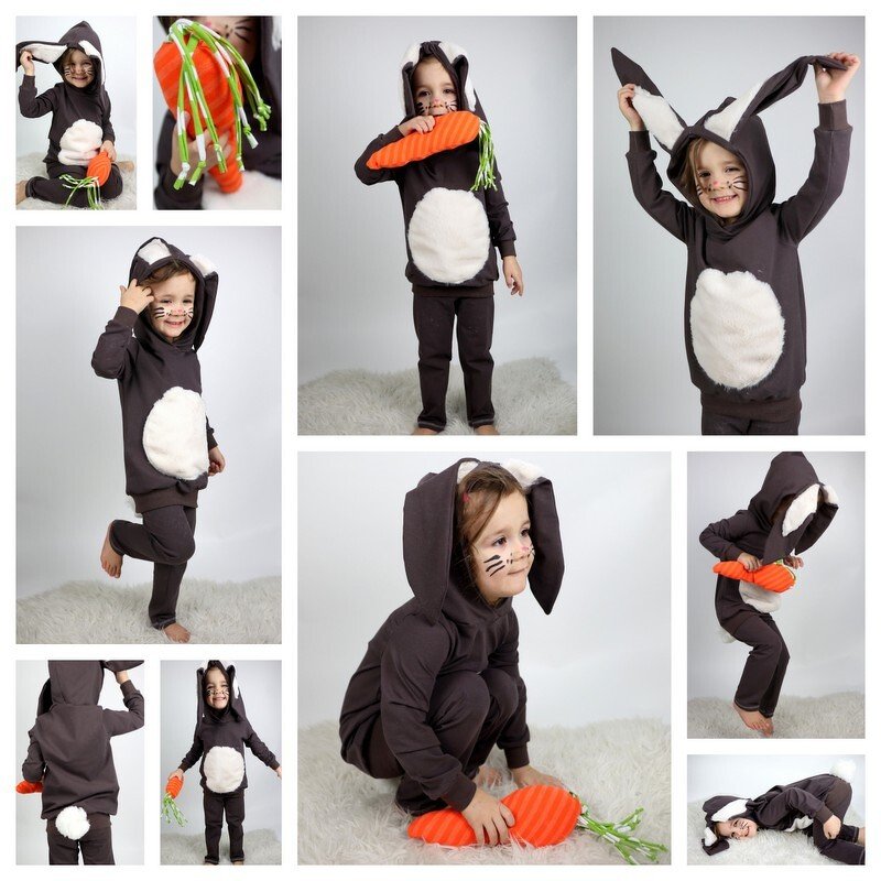 Fasching Karneval Kostüm Hase 3-teilig Gr. 74 - 128