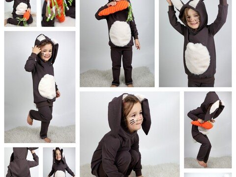 Fasching Karneval Kostüm Hase 3-teilig Gr. 74 - 128