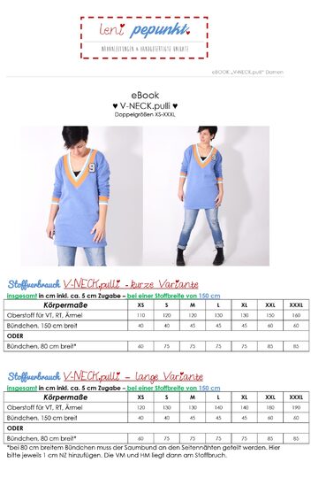 eBOOK # 123 V-NECK.pulli • Gr. XS-XXXL