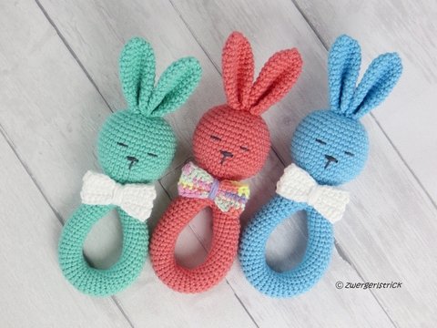 Häkelanleitung für Greifling, Häschen-Greifring