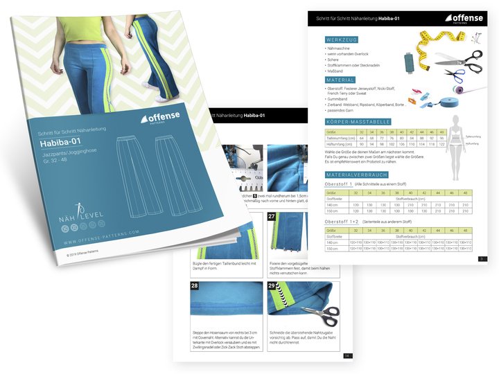 Damen Jazzpants/Jogginghose "Habiba-01" in Größe 32-48 als E-Book zum selber nähen - inkl. Schnittmuster + Nähanleitung.