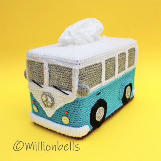 Taschentücher Box Hülle Häkelanleitung Vintage Bus