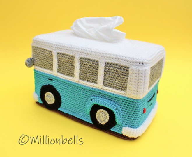 Taschentücher Box Hülle Häkelanleitung Vintage Bus