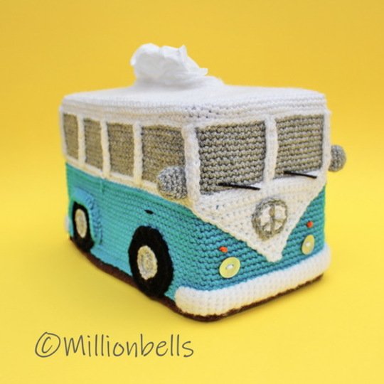 Taschentücher Box Hülle Häkelanleitung Vintage Bus