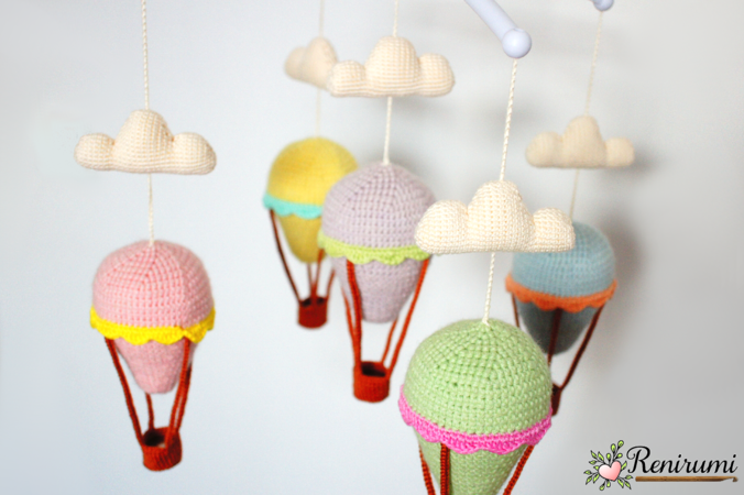 Crochet pattern crib mobile balloons and clouds