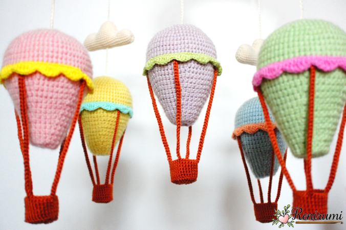 Crochet pattern crib mobile balloons and clouds