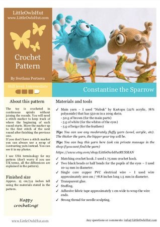 211 Crochet Pattern - Constantine the Sparrow - Amigurumi PDF file by Pertseva CP