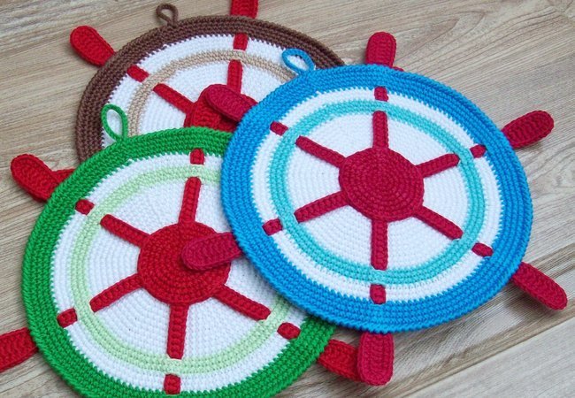 212 Crochet pattern - Ship wheel Potholder decor, potholder or decorative pillow - Amigurumi PDF file by Zabelina CP