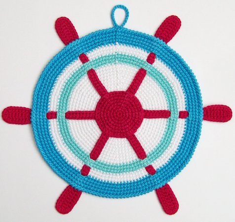 212 Crochet pattern - Ship wheel Potholder decor, potholder or decorative pillow - Amigurumi PDF file by Zabelina CP