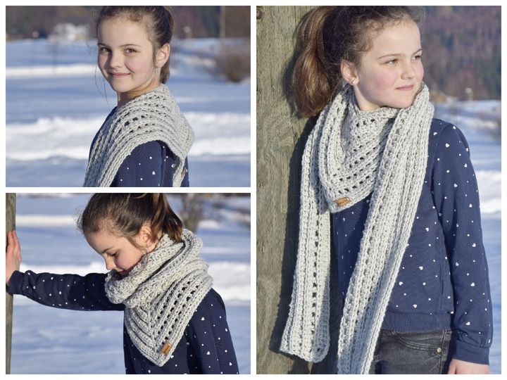 - DELIA - Dreieckschal häkeln für Kleinkinder bis Erwachsene, Schal alle Größen mit Größentabelle, Häkelschal, Loop, Wickelschal, Knopfschal