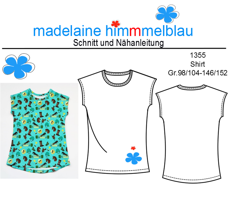 1355 Schnittmuster Mädchenshirt Shirt Kinder T- Shirt Gr. 98 - 152 PDF
