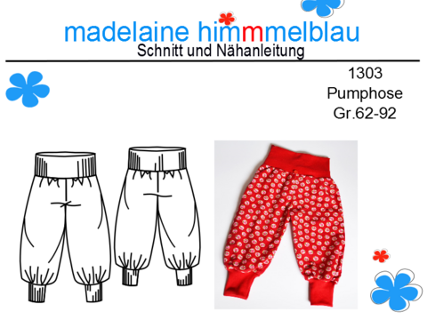 1303 Schnittmuster Babyhose Kinderhose Hose Gr.62-92 PDF 1303 Schnittmuster