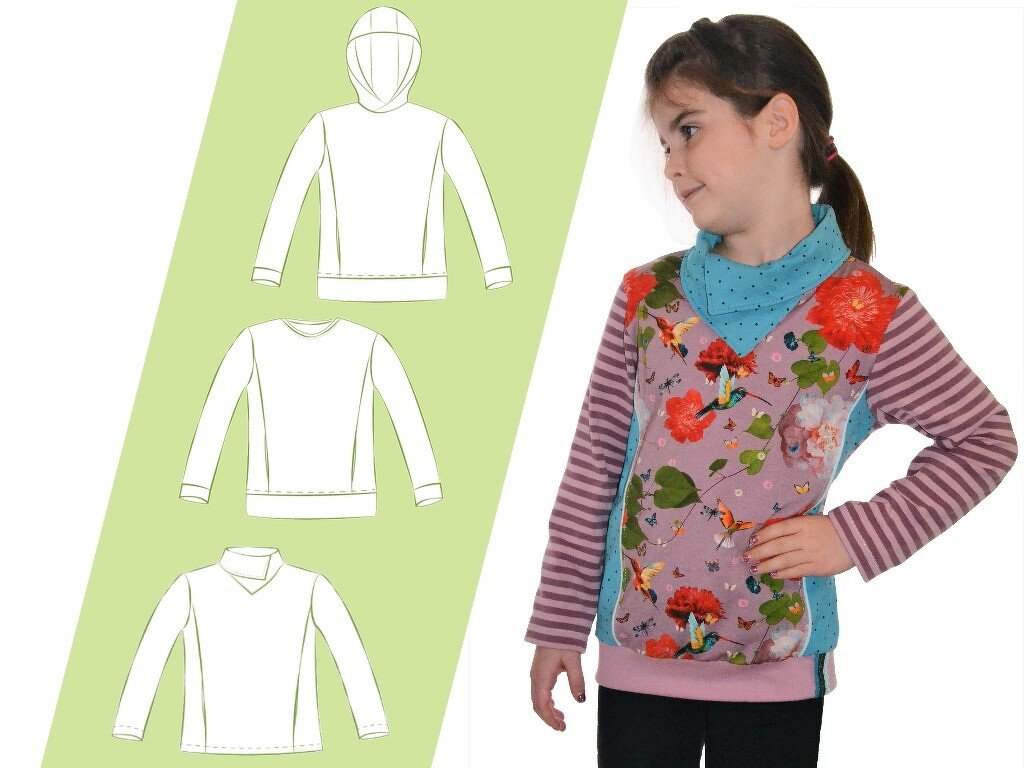 Ebook Langarmshirt Kapuze Hoodie Kragen für Jungs und Mädchen Schnittmuster