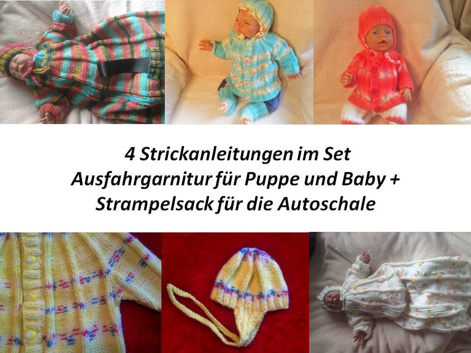 4 Strickanleitungen im Set für Puppe und Baby