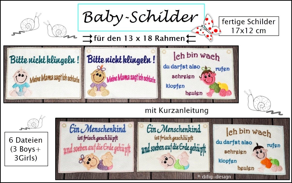 ITH Stickdateien Babyschilder für den 13x18 Rahmen