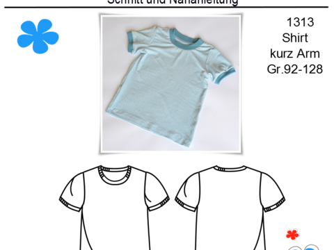 1313 Schnittmuster Kinder T- Shirt Kindershirt Shirt kurzarm Gr.92-128 PDF