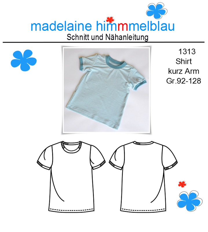 1313 Schnittmuster Kinder T- Shirt Kindershirt Shirt kurzarm Gr.92-128 PDF
