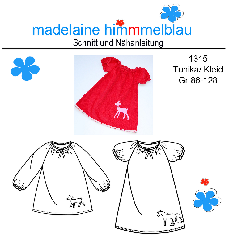 1315 Schnittmuster Mädchenkleid Tunika Kleid Mädchenbluse Gr.86-128 PDF